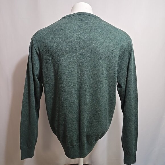 Peter Millar V Neck Sweater Mens Size Large Green 100% Merino Wool Pullover - Picture 3 of 10
